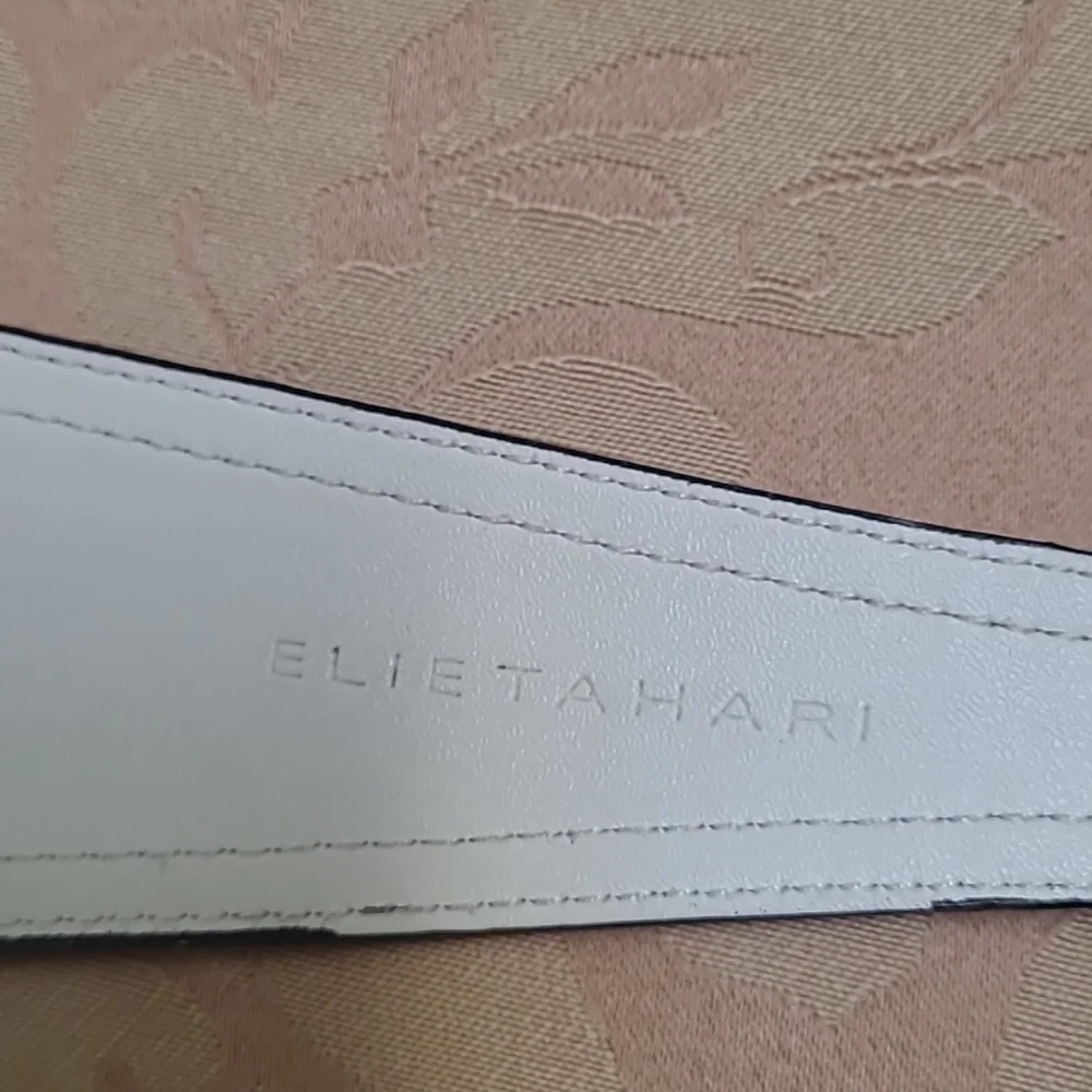 WOMENS BLACK/WHITE ELIE TAHARI LEATHER BELT SIZE S